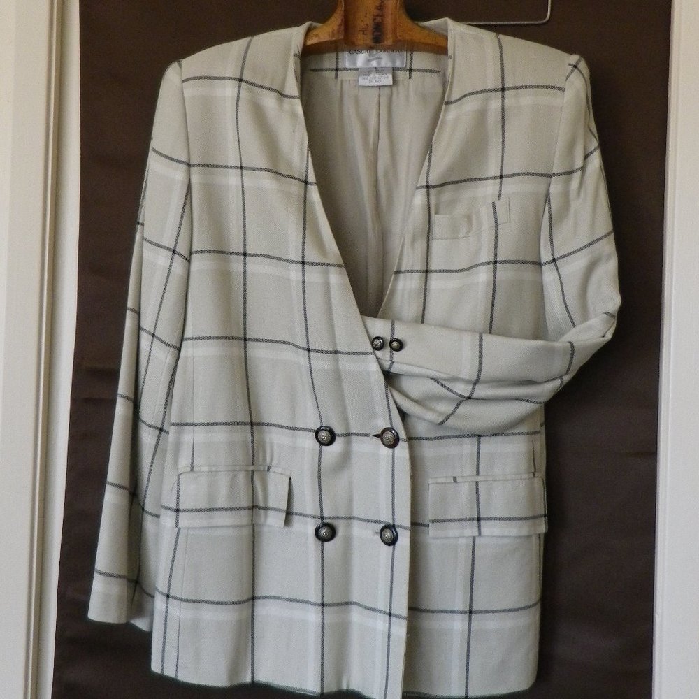 womens double breasted suit jacket 8 Black-tan-cream
